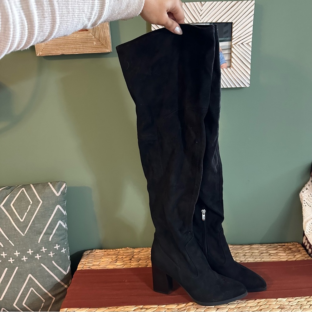 MARC FISHER MLarrine Black Suede Over Knee High Boots